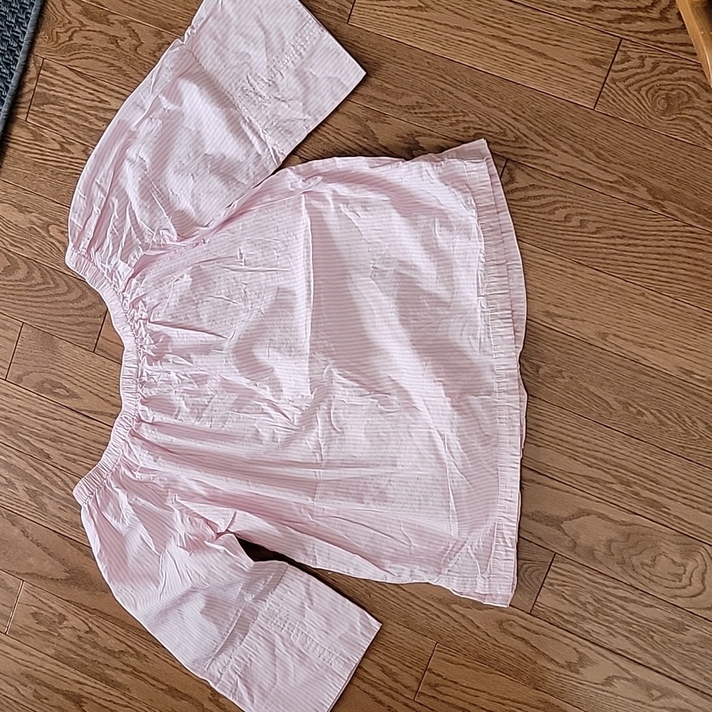 Free Assembly Off the Shoulder Pink/White Striped Top